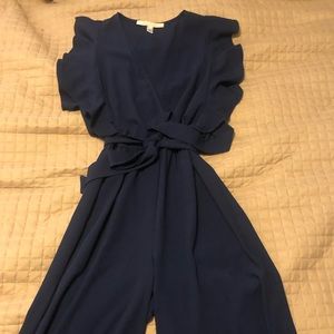 Anthropologie Blue Ruffled Jumpsuit